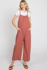 Rust Striped Wide Leg Cropped Overalls