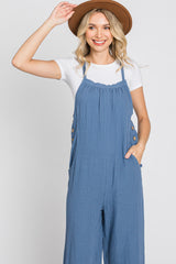 Blue Striped Wide Leg Cropped Overalls