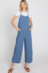 Blue Striped Wide Leg Cropped Overalls