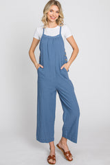 Blue Striped Wide Leg Cropped Overalls