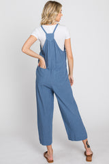 Blue Striped Wide Leg Cropped Overalls