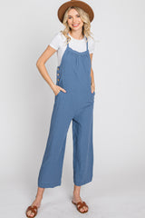 Blue Striped Wide Leg Cropped Overalls