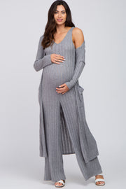 Grey Ribbed Soft Knit Maternity Jumpsuit Set