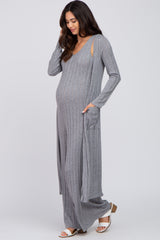 Grey Ribbed Soft Knit Maternity Jumpsuit Set