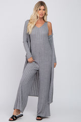 Grey Ribbed Soft Knit Maternity Jumpsuit Set