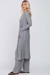 Grey Ribbed Soft Knit Jumpsuit Set