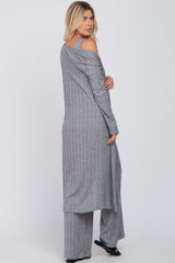 Grey Ribbed Soft Knit Jumpsuit Set