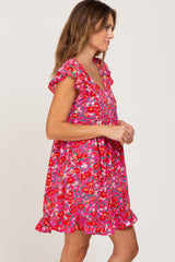 Fuchsia Floral Ruffle Accent Dress