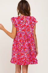 Fuchsia Floral Ruffle Accent Dress