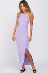 Lavender Ribbed Sleeveless Side Slit Dress