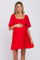 Red Smocked Tie Back Maternity Mini Dress