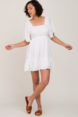 White Smocked Tie Back Mini Dress