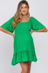 Green Smocked Tie Back Maternity Mini Dress