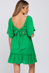 Green Smocked Tie Back Maternity Mini Dress