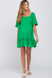 Green Smocked Tie Back Maternity Mini Dress