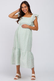 Mint Green Ruffle Accent Pinafore Maternity Midi Dress