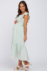 Mint Green Ruffle Accent Pinafore Maternity Midi Dress