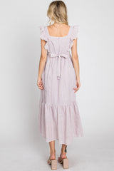 Lilac Striped Ruffle Accent Pinafore Midi Dress