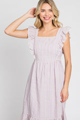 Lilac Striped Ruffle Accent Pinafore Midi Dress