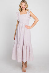 Lilac Striped Ruffle Accent Pinafore Midi Dress