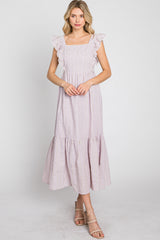 Lilac Striped Ruffle Accent Pinafore Midi Dress