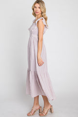 Lilac Striped Ruffle Accent Pinafore Midi Dress