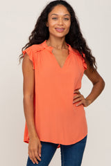 Orange Ruffle Accent Split Neck Maternity Blouse