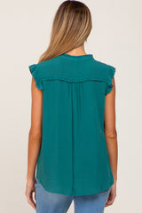 Teal Ruffle Accent Split Neck Maternity Blouse