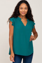 Teal Ruffle Accent Split Neck Maternity Blouse