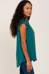 Teal Ruffle Accent Split Neck Blouse