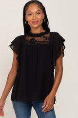 Black Swiss Dot Ruffle Lace Maternity Blouse