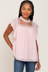 Pink Swiss Dot Ruffle Lace Blouse