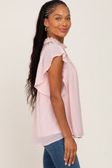 Pink Swiss Dot Ruffle Lace Blouse