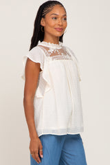 Cream Swiss Dot Ruffle Lace Blouse