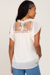 Cream Swiss Dot Ruffle Lace Blouse