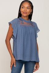 Blue Swiss Dot Ruffle Lace Maternity Blouse