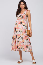 Pink Floral Shoulder Tie Maternity Midi Dress