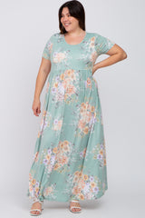 Mint Green Floral Short Sleeve Maternity Plus Maxi Dress