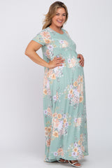 Mint Green Floral Short Sleeve Maternity Plus Maxi Dress