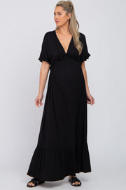 Black Solid Ruffle Maternity Maxi Dress