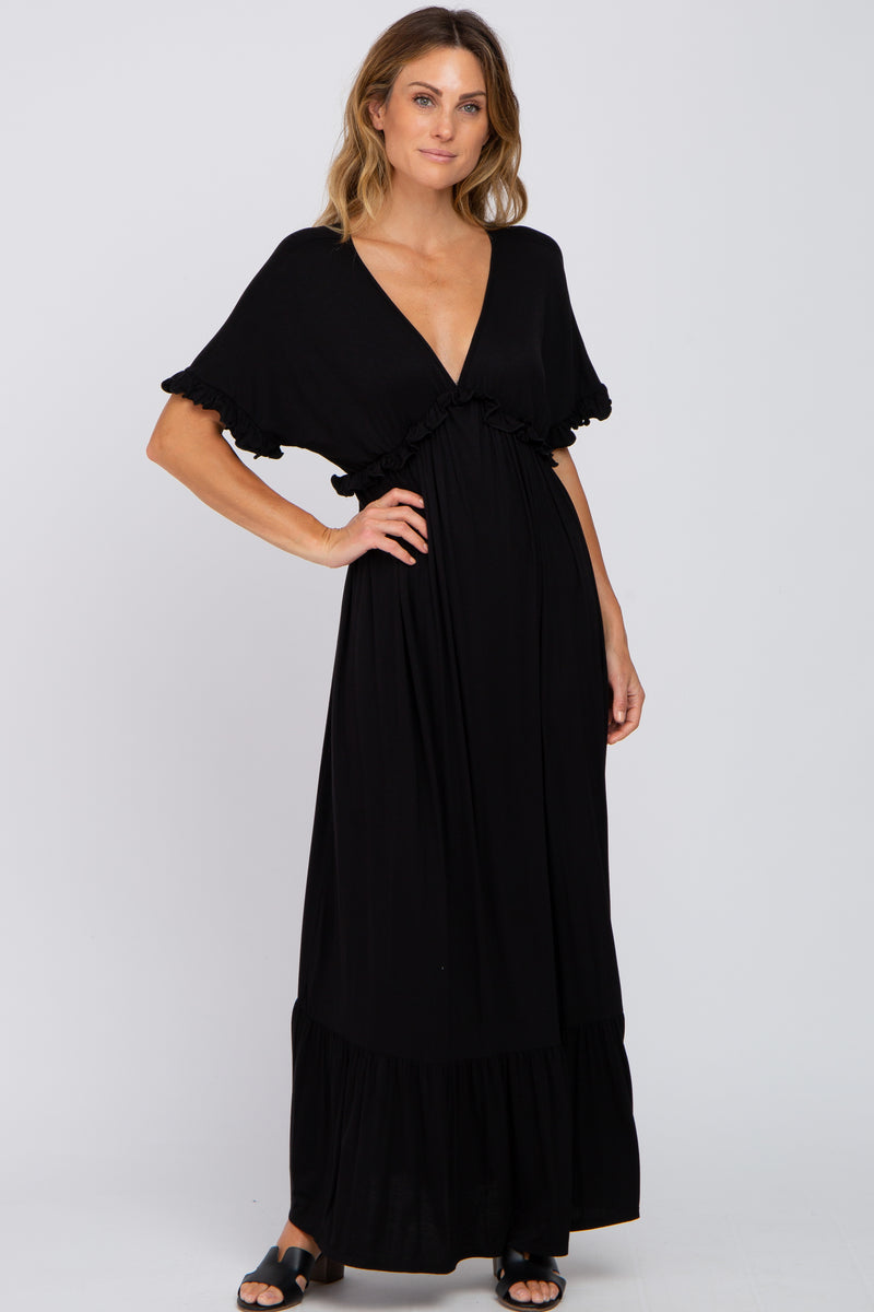 Black Solid Ruffle Maxi Dress – PinkBlush