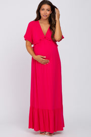 Fuchsia Solid Ruffle Maternity Maxi Dress