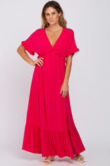 Fuchsia Solid Ruffle Maxi Dress