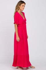 Fuchsia Solid Ruffle Maxi Dress