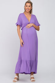 Lavender Solid Ruffle Maternity Maxi Dress