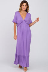 Lavender Solid Ruffle Maxi Dress