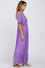 Lavender Solid Ruffle Maxi Dress