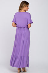 Lavender Solid Ruffle Maxi Dress