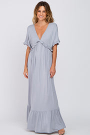 Silver Solid Ruffle Maxi Dress