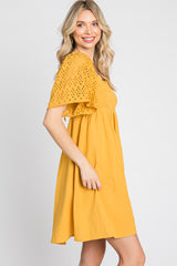 Yellow Smocked Front Crochet Shoulder Cut Out Back Dress